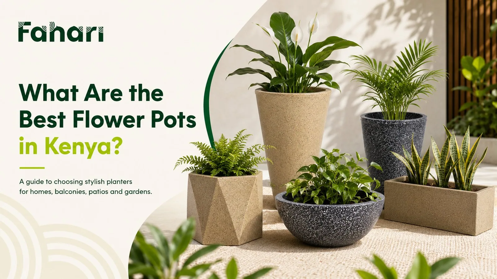 Fahari flower pots and planters arranged on a modern patio in Kenya